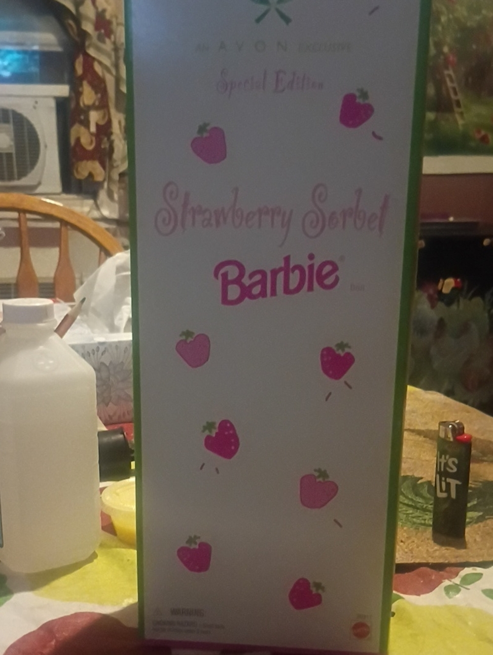 Avon Exclusive Special Edition Barbie Strawberry Sorbet- Pink and Green Accents